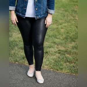 SPANX Faux Leather Black High-Waist Shapewear Leggings Women's Plus Size 2X